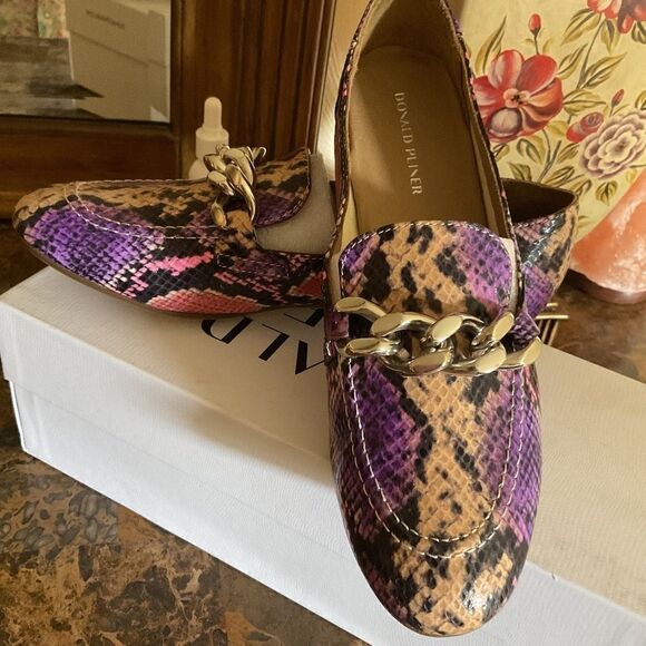 NWT Donald PLINER Metallic mini viper Lavender Leather Loafers new with box… - Picture 11 of 16